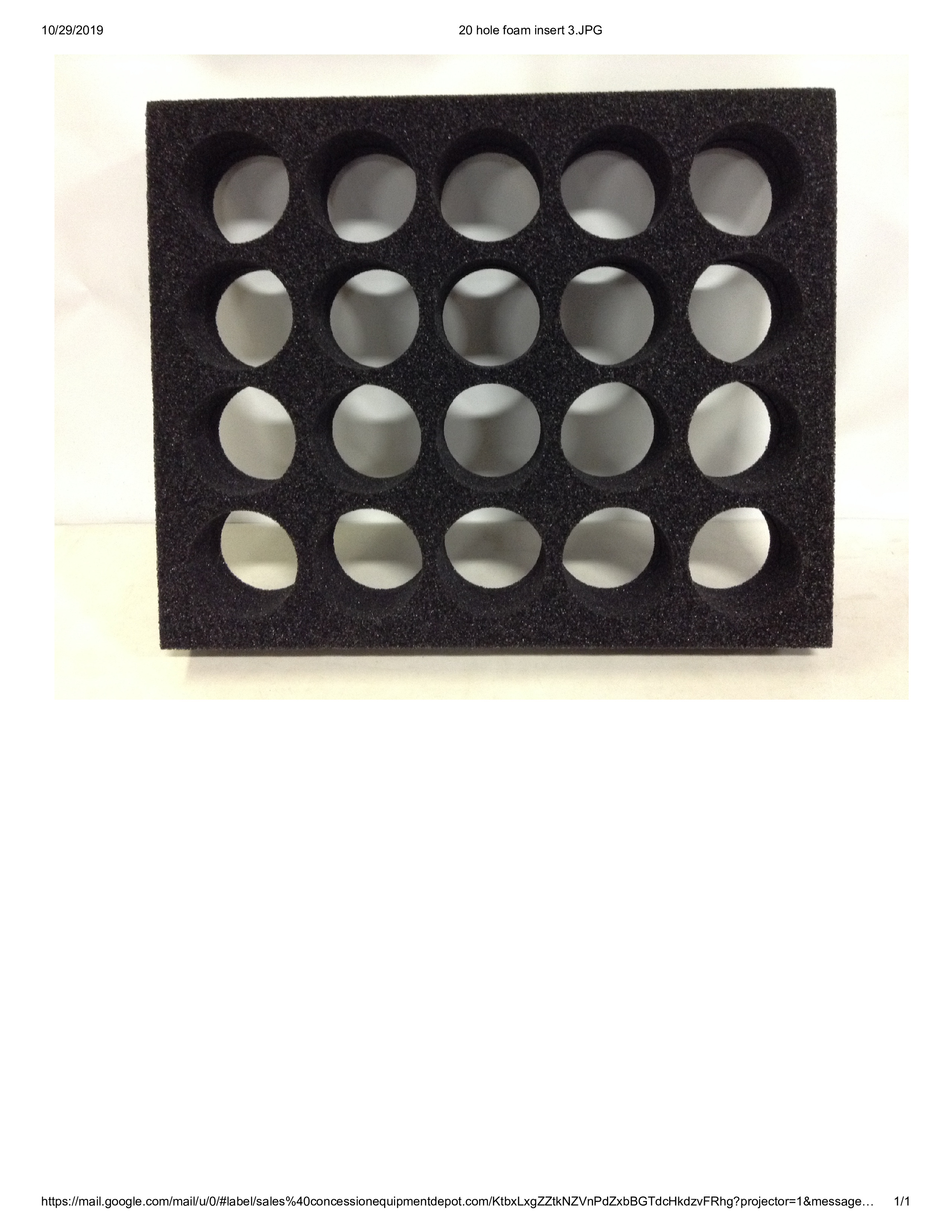 20 Hole Foam Insert for beverage tray
